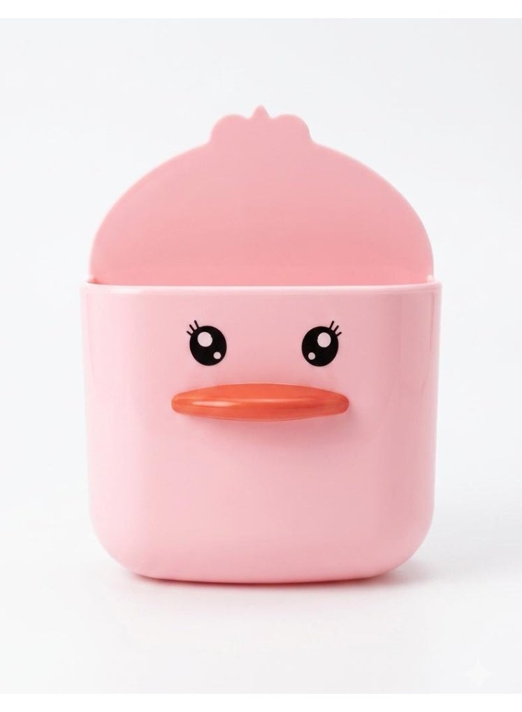 Spaceshoop Cute Duck Wall Mounted Storage Box Organizer Self Adhesive Punch Free Small Hanging Holder - Image 1