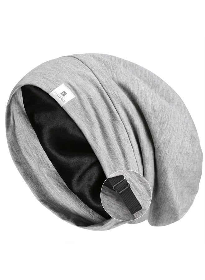 YANIBEST Slouchy Beanie Hat Satin Lined Sleep Cap Satin Bonnet Chemo Headwear Caps for Women and Men Light Grey - Image 1