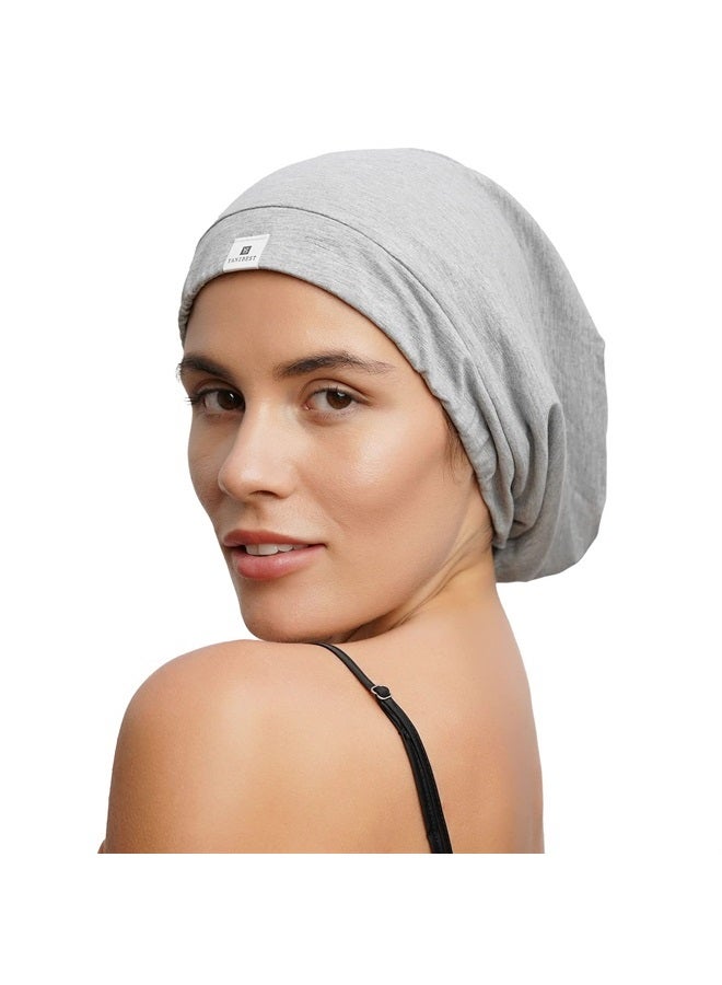 YANIBEST Slouchy Beanie Hat Satin Lined Sleep Cap Satin Bonnet Chemo Headwear Caps for Women and Men Light Grey - Image 3