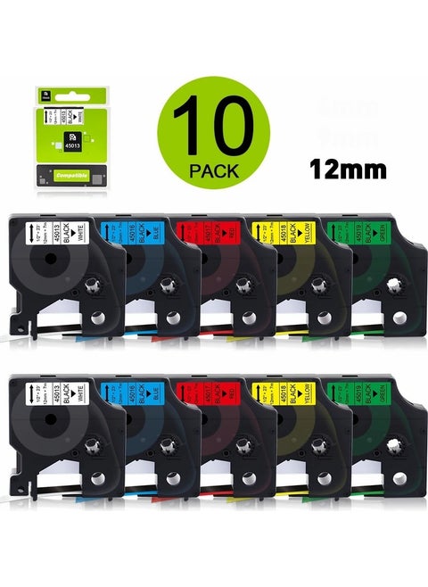 Dymo D1 45013-45016-45017-45018-45019 12MM x 7 Mt. Equivalent Label Cassette 2 Pieces Each Pack of 10