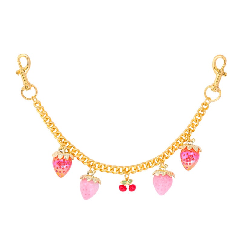SORGERLY Strawberry Bag Purse Charm Chain - Gold Extender Chain Cherry Handbag Accessories - Cute Keychain Gifts for Women (Pink strawberry) - Image 1