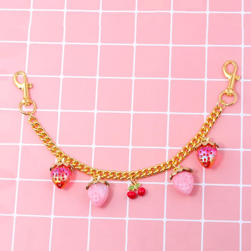 SORGERLY Strawberry Bag Purse Charm Chain - Gold Extender Chain Cherry Handbag Accessories - Cute Keychain Gifts for Women (Pink strawberry) - Image 4