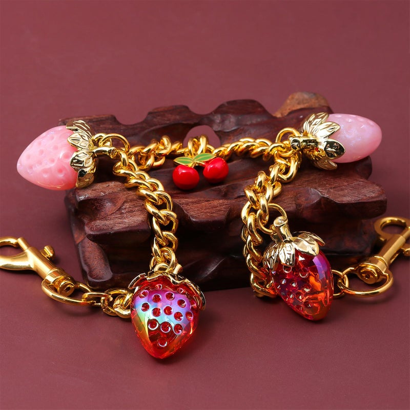 SORGERLY Strawberry Bag Purse Charm Chain - Gold Extender Chain Cherry Handbag Accessories - Cute Keychain Gifts for Women (Pink strawberry) - Image 5