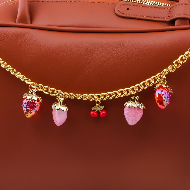 SORGERLY Strawberry Bag Purse Charm Chain - Gold Extender Chain Cherry Handbag Accessories - Cute Keychain Gifts for Women (Pink strawberry) - Image 3