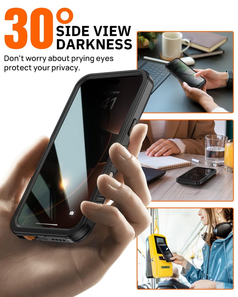 Lanhiem Privacy for iPhone 16 Pro Max Waterproof Case, Dustproof Case with Privacy Screen Protector, Heavy Duty Full Body Anti-Spy Waterproof Phone Cover 6.9" (Black) - Image 3