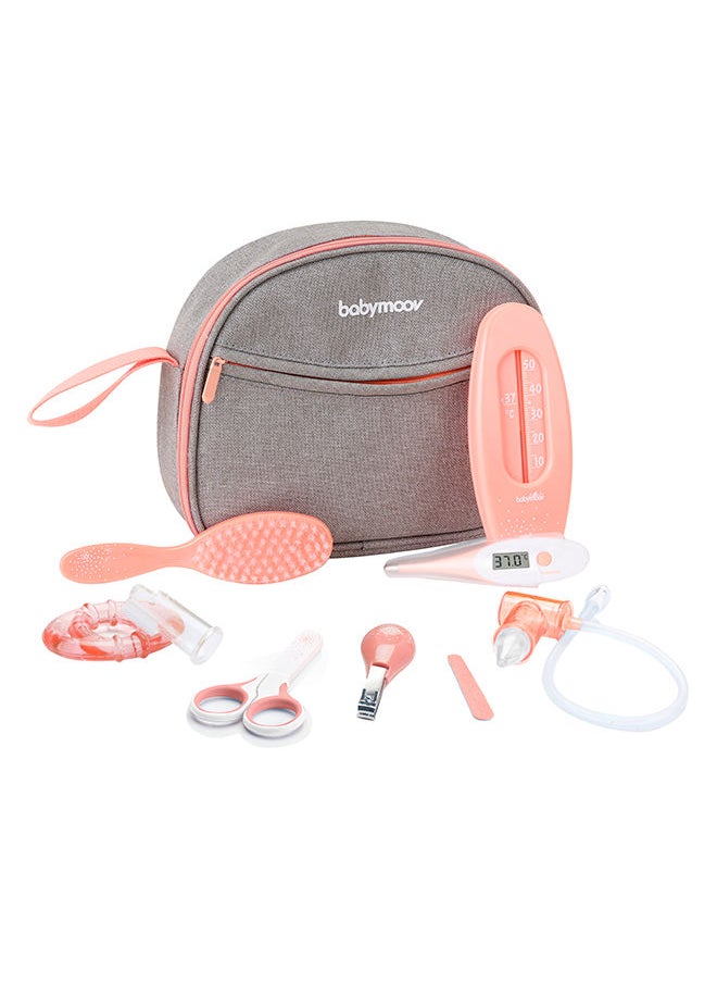 babymoov - Baby Nursing Kits, Personal Care Kit, Vanity Set Including - Thermometer, Nail Clippers, Files, Scissors, Nose Suction, Teether, Hairbrush, Toothbrush, Peach - Image 1