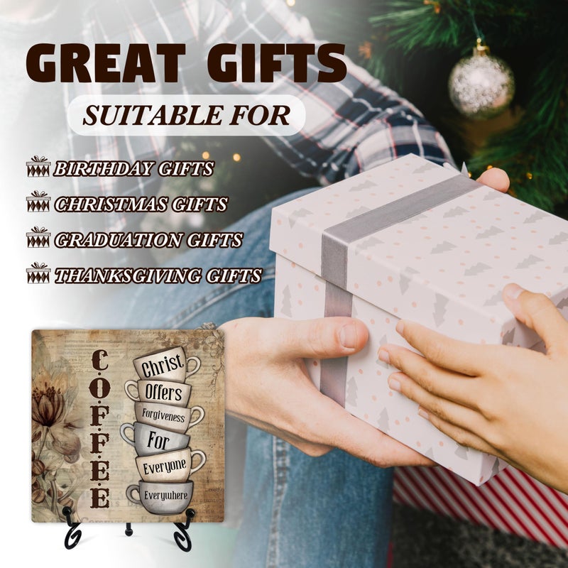 Gihyan Coffee Bar Decor, Christ Offers Forgiveness For Everyone Everywhere Sign, Rustic Wooden Coffee Decor With Stand - 5x5 inches - Image 5