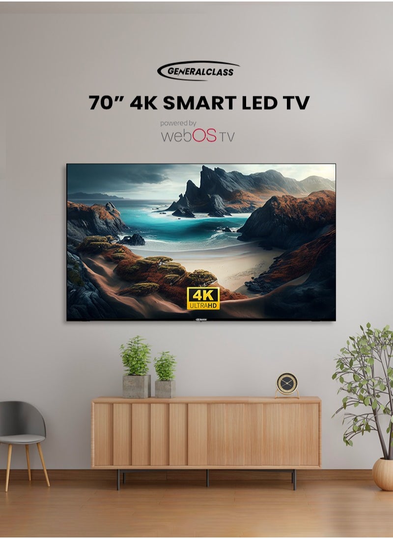 GENERAL CLASS SMART WEB OS TV 70 Inches Frameless, Built-in Receiver + Magic Remote, 8GB + 1.5GB RAM, LED Ultra HD 4K, Bluetooth, 2 USB Ports, 3 HDMI Ports, 2 Stereo Speakers with 8 Watts Each, Model GC-7024  - Image 1