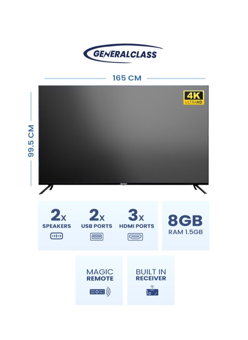 GENERAL CLASS SMART WEB OS TV 70 Inches Frameless, Built-in Receiver + Magic Remote, 8GB + 1.5GB RAM, LED Ultra HD 4K, Bluetooth, 2 USB Ports, 3 HDMI Ports, 2 Stereo Speakers with 8 Watts Each, Model GC-7024  - Image 3