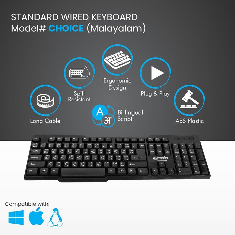 ProDot Telugu Standard Wired Keyboard with Rupees Symbol I Made in India | Ergonomic, Spill Resistant Design | 104 Keys | 10M Key Life | 1 Year Warranty | Compatible with Windows, iOS, Linux - Image 2