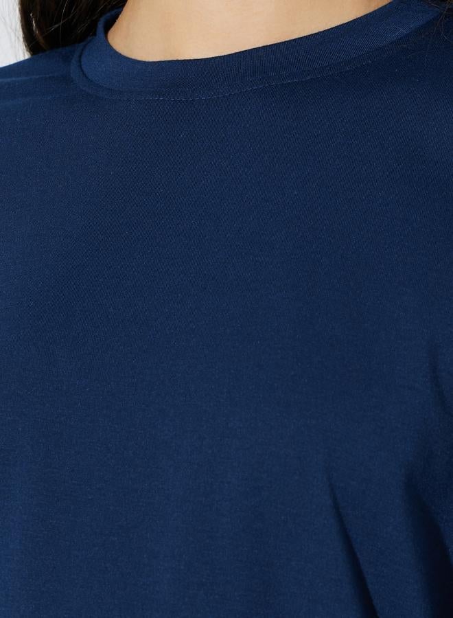 Styli Dark Blue Crew Neck Oversized T-Shirt - Image 3