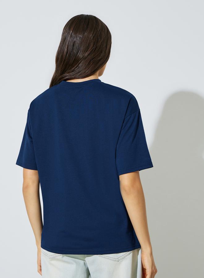 Styli Dark Blue Crew Neck Oversized T-Shirt - Image 4
