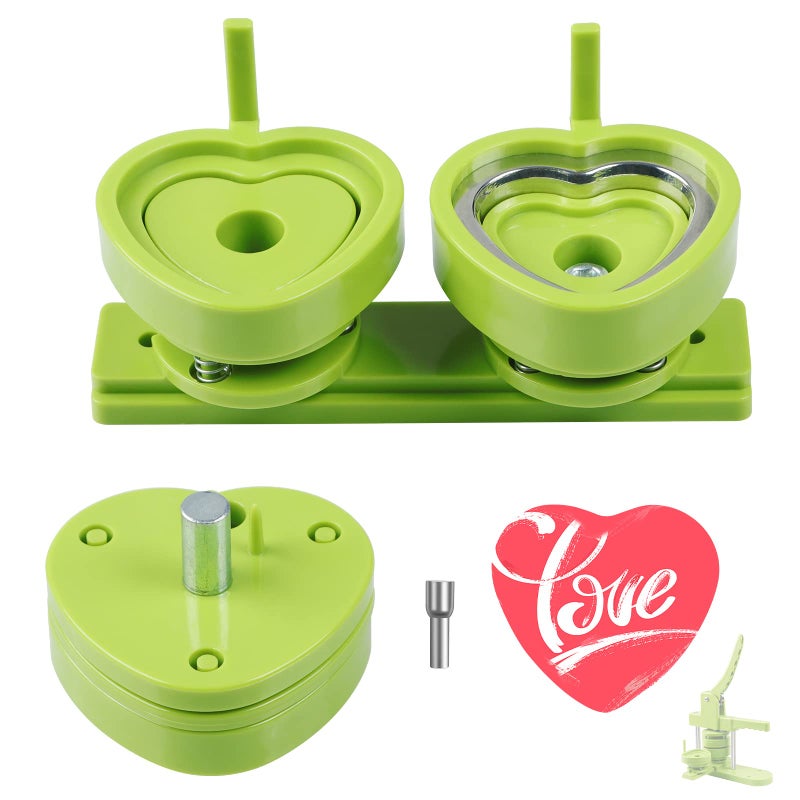 Happizza HeartShaped Button Mold 57mm224 inch Green Resin Slide Rail Button Maker Machine Compatible