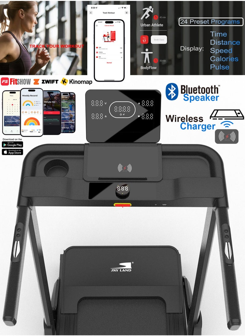 Sky Land - Foldable Treadmill with Auto Incline, 3.0 HP Motor, Bluetooth & Fitness App Compatibility, 18 km/h Speed, 120kg Capacity, Electric Running Machine for Home & Gym with LCD Display & Heart Rate Monitor – EM-1299 - Image 1