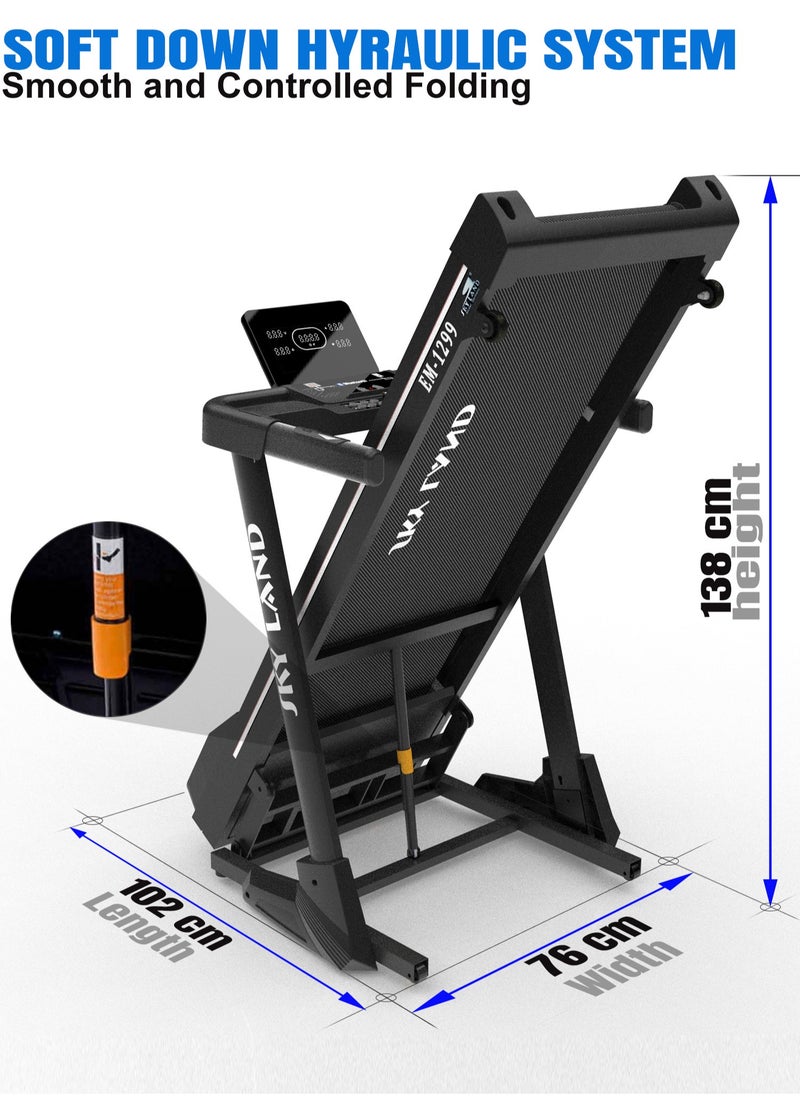 Sky Land - Foldable Treadmill with Auto Incline, 3.0 HP Motor, Bluetooth & Fitness App Compatibility, 18 km/h Speed, 120kg Capacity, Electric Running Machine for Home & Gym with LCD Display & Heart Rate Monitor – EM-1299 - Image 1
