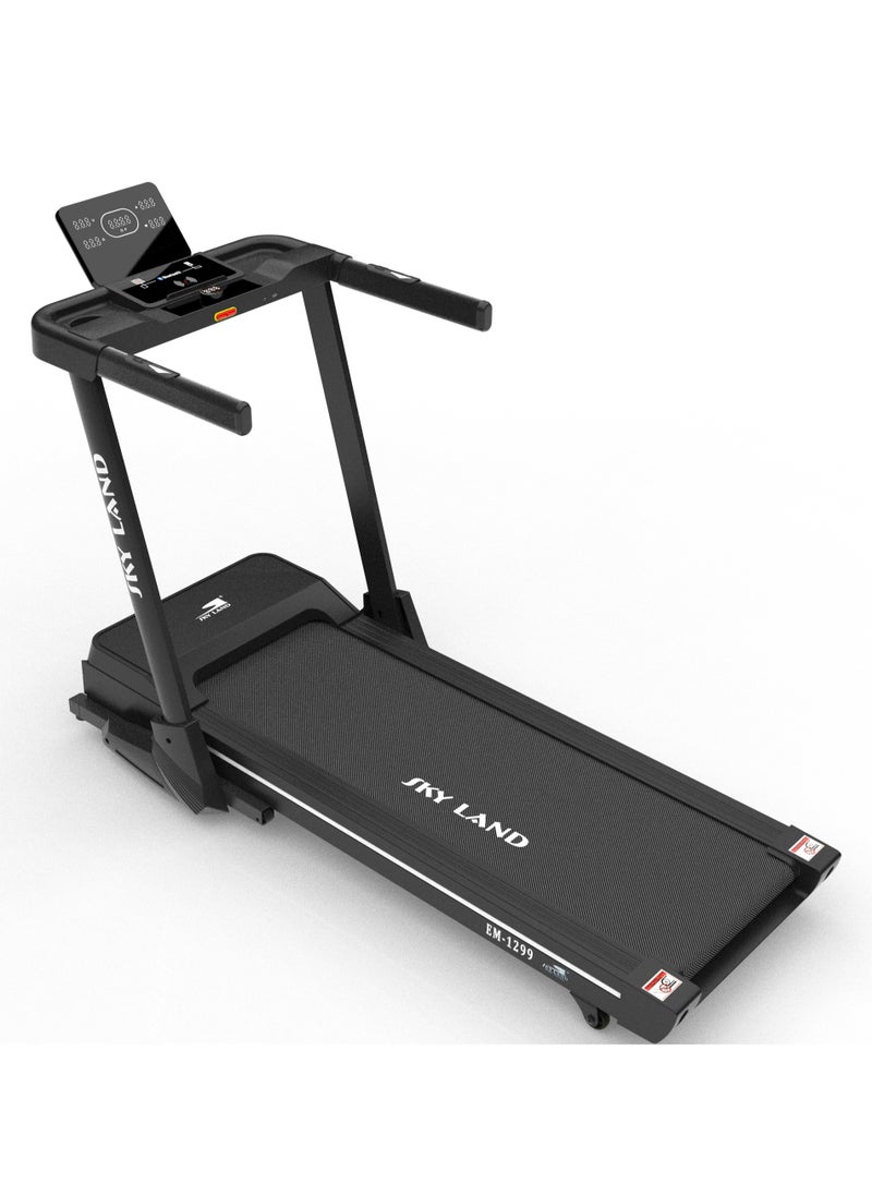 Sky Land - Foldable Treadmill with Auto Incline, 3.0 HP Motor, Bluetooth & Fitness App Compatibility, 18 km/h Speed, 120kg Capacity, Electric Running Machine for Home & Gym with LCD Display & Heart Rate Monitor – EM-1299 - Image 1