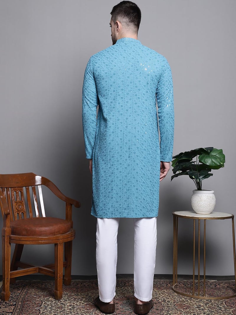 Jompers Men's Sequin Embroidered Pure Cotton Kurta with Pyjamas - Image 2