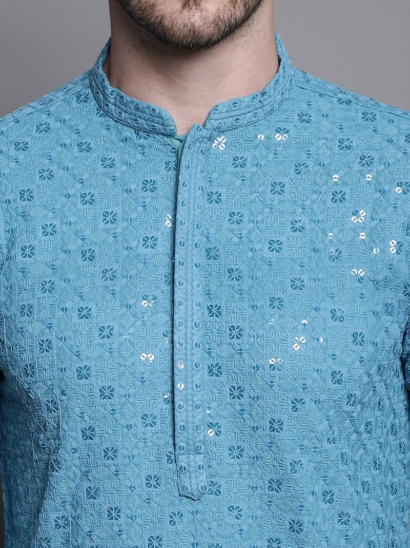 Jompers Men's Sequin Embroidered Pure Cotton Kurta with Pyjamas - Image 5