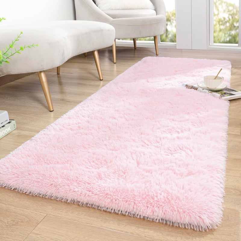 Keeko Pink Runner Rugs for Bedroom Girls Room, 2x6 Fluffy Bedside Kids Room Rug Shag Cute Indoor Baby Rugs Fuzzy Modern Area Carpet for Teen Kid Girl Child Nursery Living Room Dorm Decor - Image 2