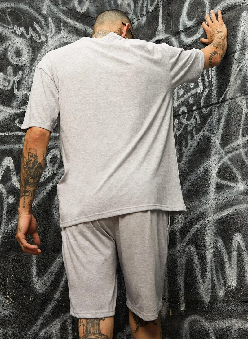 CAHOOT  Men's Oversized Solid Light Grey Casual Co-Ord Set for Men | Best Price UAE