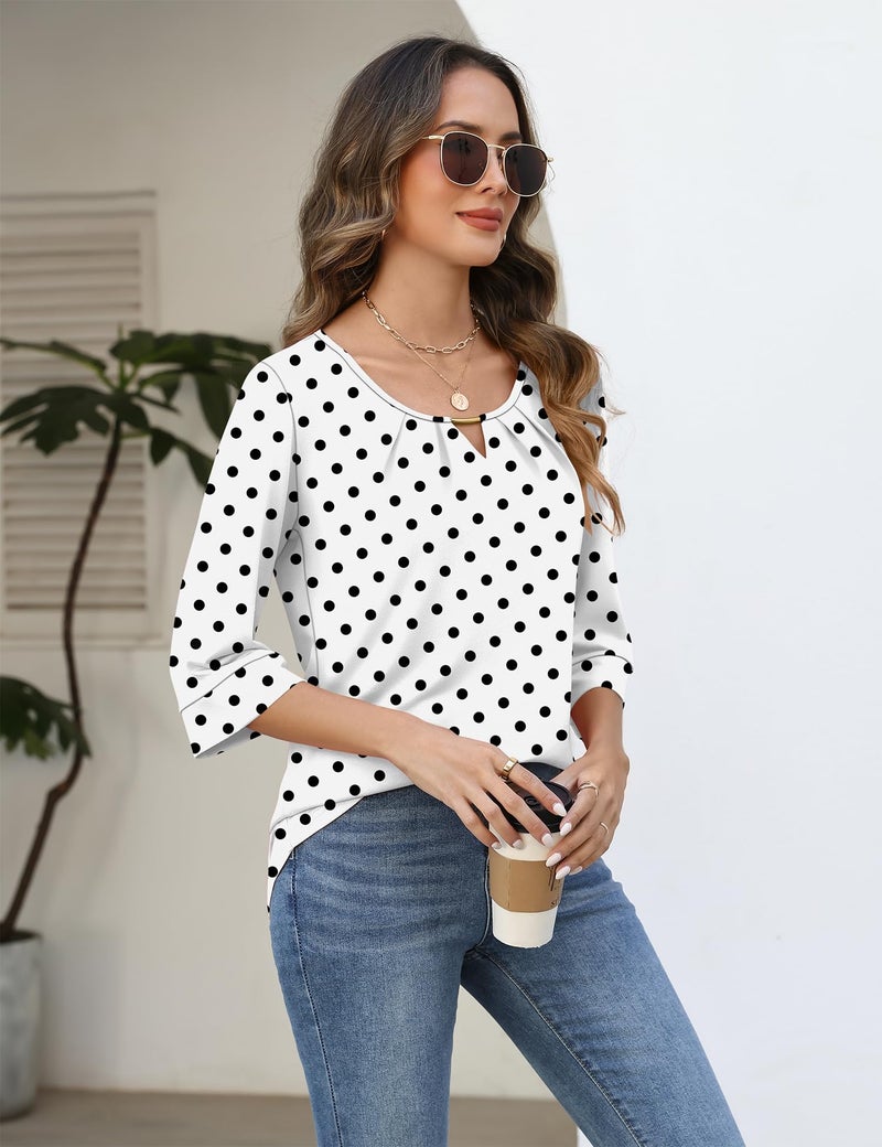 Rapbin Women 3/4 Sleeve Tops Casual Shirts for Women V Neck Summer Vacation Outfits Dot White Black XL - Image 5