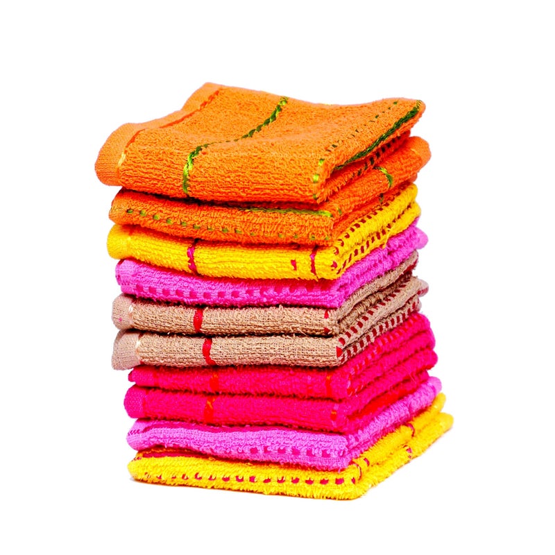 Space Fly Attractive Lining & Color Cotton Face Face Towel, Handkerchiefs (10 Pieces_Multi Color) - Image 5
