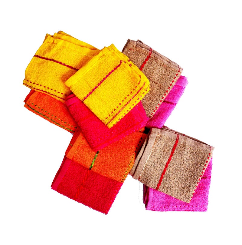 Space Fly Attractive Lining & Color Cotton Face Face Towel, Handkerchiefs (10 Pieces_Multi Color) - Image 2