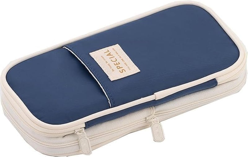 LABUK Polyester Large Capacity Pencil Case Pouch, Cute Aesthetic Big Capacity Zipper Cases Pen Portable Office Stationery Makeup Bag, Desk Organizer For College Adults Women Men (Blue) - Image 1