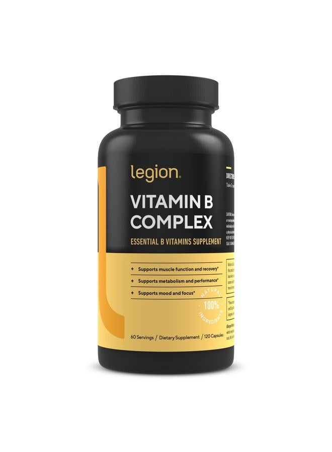 LEGION Vitamin B-Complex (120 Capsules) - Vitamin B Complex with Choline and Inositol Supports Mood & Liver Function - Vegan B Complex Vitamins Support Energy Metabolism & Muscle Function - Image 1
