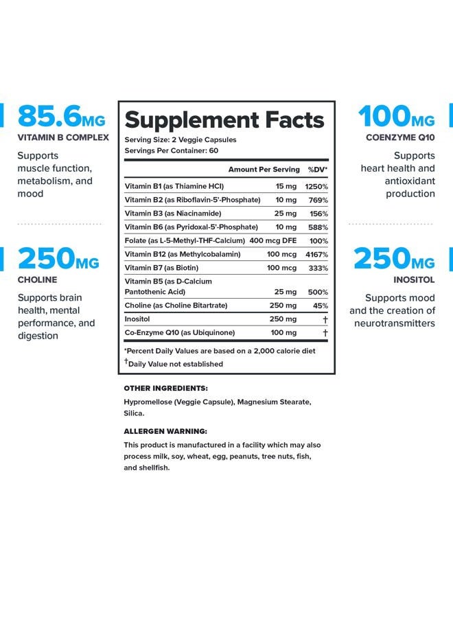 LEGION Vitamin B-Complex (120 Capsules) - Vitamin B Complex with Choline and Inositol Supports Mood & Liver Function - Vegan B Complex Vitamins Support Energy Metabolism & Muscle Function - Image 2