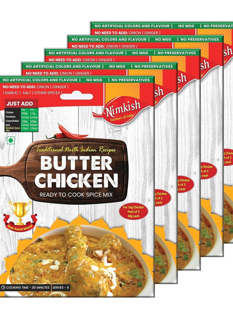 Nimkish Butter Chicken Masala Pack of 5 (30g*2 each), Ready to Cook Spice Mix, Instant Masala for Indian Dishes - Image 1