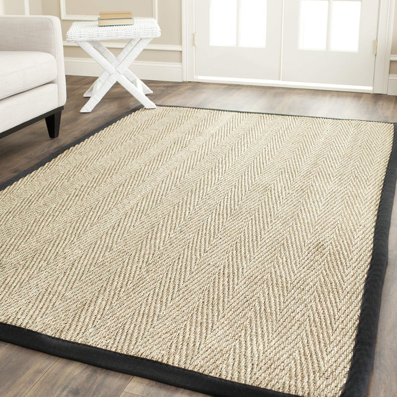 Safavieh Natural Fiber Collection Accent Rug  3 x 5 Natural  Black Border Herringbone Seagrass Design Easy Care Ideal for High Traffic Areas in Entryway Living Room Bedroom NF115C