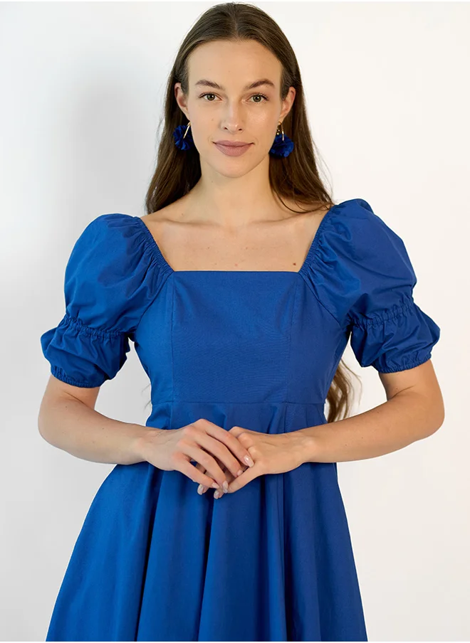 فيرجيو VIRGIO 100% Cotton square neck Puff Midi dress