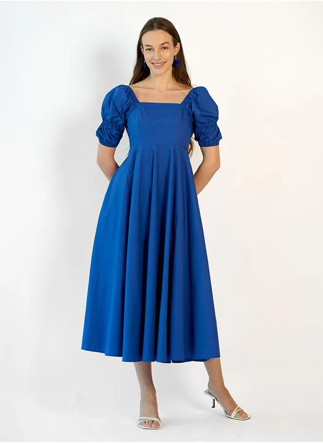 فيرجيو VIRGIO 100% Cotton square neck Puff Midi dress