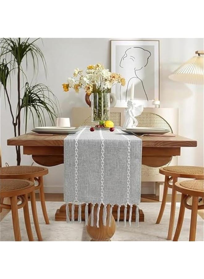 HOOKOR Macrame Table Runner, 72 Inches Rustic Farmhouse Table Runners with Tassels, Boho Cotton Linen Table Runner for Table Decorations, Holiday Party and Wedding  - Image 1