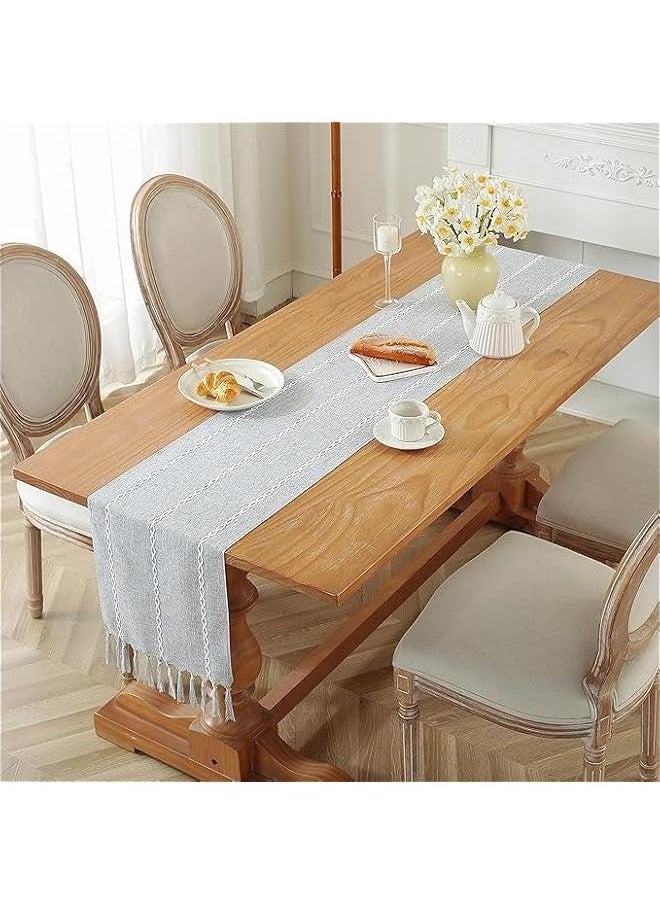 HOOKOR Macrame Table Runner, 72 Inches Rustic Farmhouse Table Runners with Tassels, Boho Cotton Linen Table Runner for Table Decorations, Holiday Party and Wedding  - Image 2