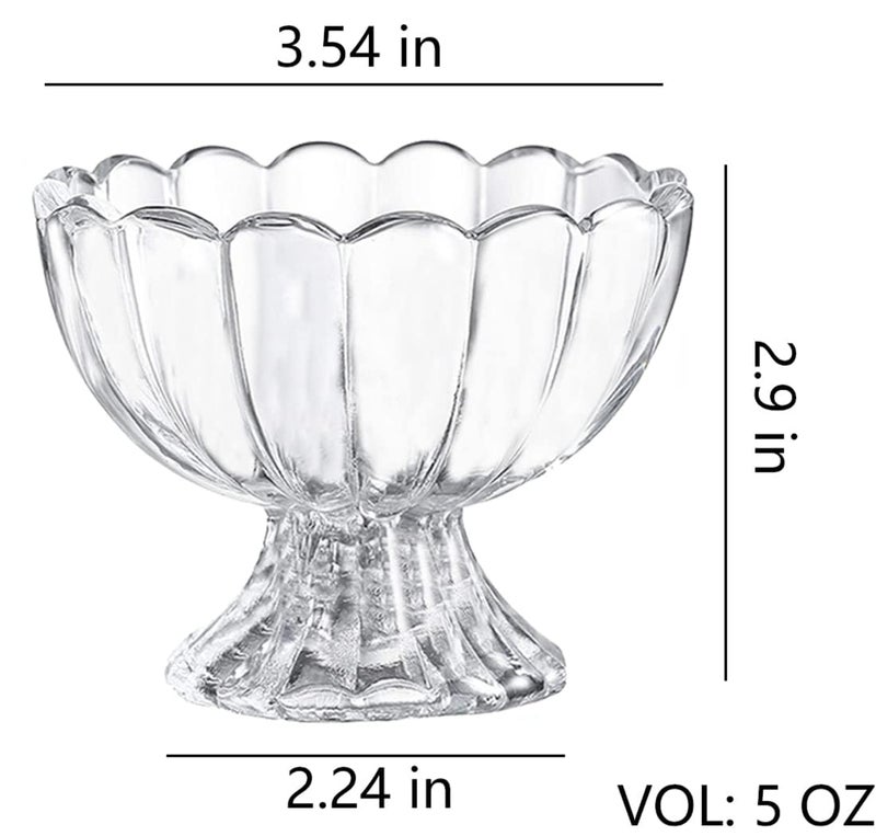 Toxen 6pcs Glass Ice Cream Bowls Glass Dessert Cups for Sundae Ice Cream Fruit Salad Cocktail LeadFree Footed Dessert Cups Kitchen Prep Dishwasher Safe 140ML - Image 3