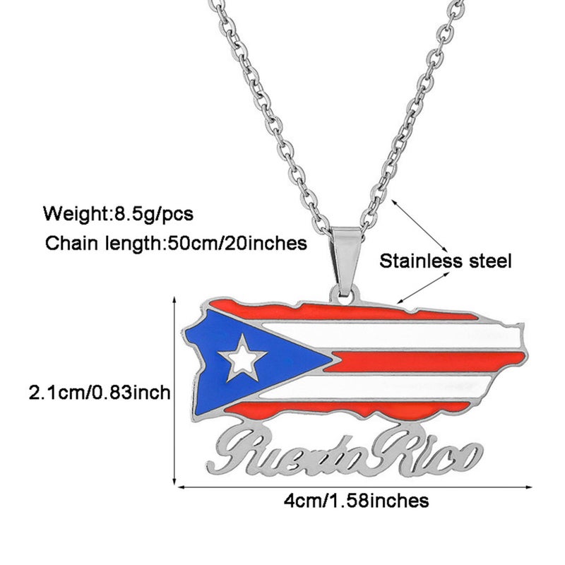 Fusamk Fashion Stainless Steel Puerto Rico Map Pendant Country Flag Pattern Necklace(White) - Image 2