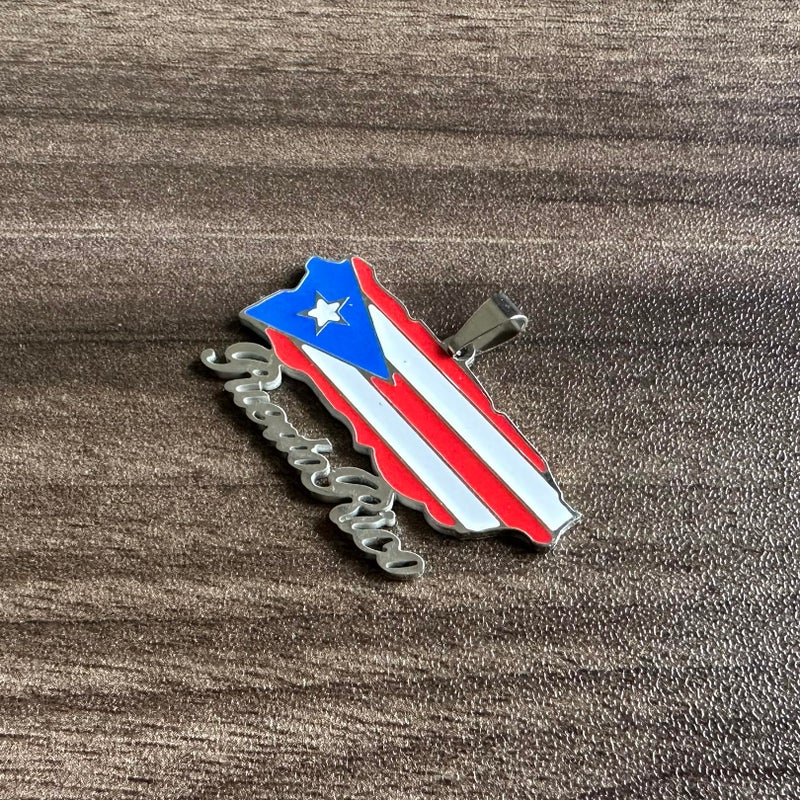 Fusamk Fashion Stainless Steel Puerto Rico Map Pendant Country Flag Pattern Necklace(White) - Image 5
