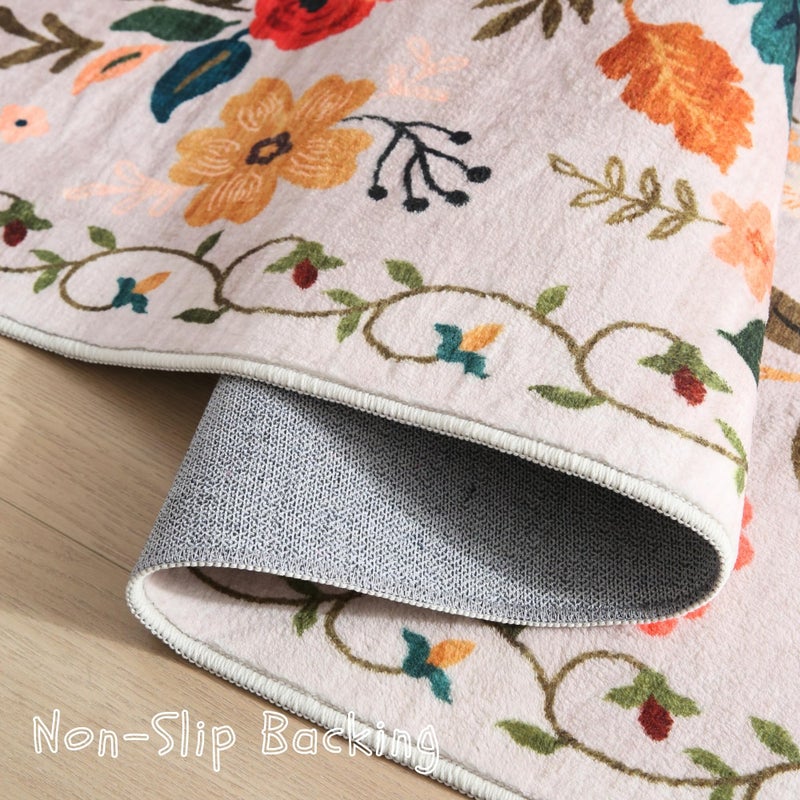 Rugcomf Rugcomf Runner Rug for Hallways Kitchen Runner Rug Non Slip 2'x 6' Washable Runner Rugs with Rubber Backing Soft Floral Carpet Runner for Hallways  Kitchen  Laundry  Bedroom  Bathroom(Beige)  - Image 3