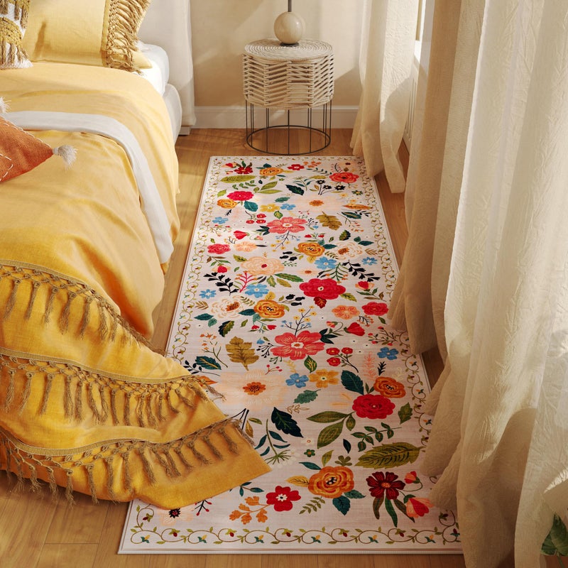Rugcomf Rugcomf Runner Rug for Hallways Kitchen Runner Rug Non Slip 2'x 6' Washable Runner Rugs with Rubber Backing Soft Floral Carpet Runner for Hallways  Kitchen  Laundry  Bedroom  Bathroom(Beige)  - Image 5