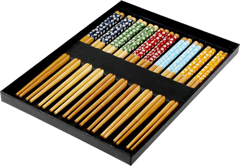 Exzact 10 Pairs Natural Bamboo Chopsticks Reusable Chopsticks Set - Image 3