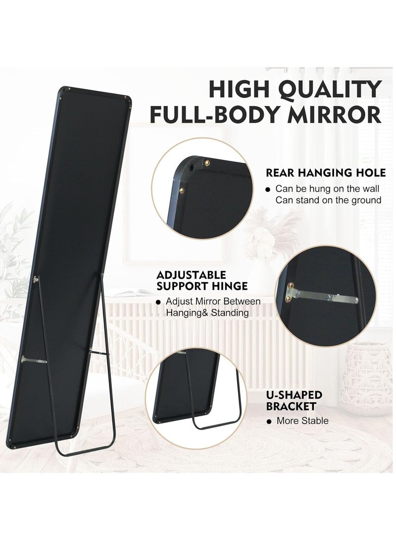 ديكور هيلز مرآة كاملة الطول 152 × 42 سم - مرآة مستطيلة كاملة الجسم مع حامل، مرآة أرضية بزاوية مستديرة بإطار من سبائك الألومنيوم، مرآة خلع الملابس قائمة أو مثبتة على الحائط لغرفة النوم (أسود) - Image 5