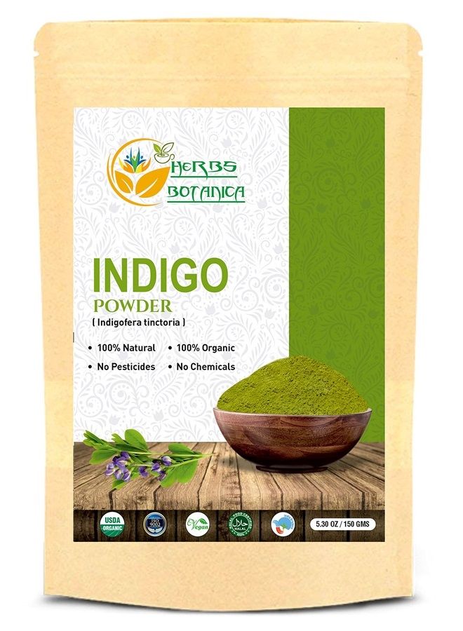 HERBS BOTANICA Indigo Powder For Hair - Indigofera Tinctoria (100% Natural Organically Henna Grown) 150 Grams / 5.3 Oz Natural Black Hair Dye, Natural Henna Herbs and Corps - Image 1