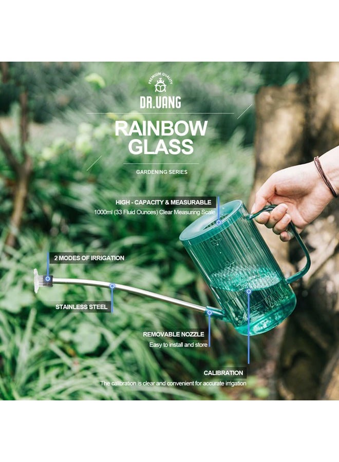 DR.UANG Watering Can for Indoor Plants with Long Spout Stainless Steel (Detachable) Small 1L/34oz Rainbow Plastic Small Watering Cans for Succulents/Airplants/Houseplants/Outdoor/Gardening (Emerald) - Image 3