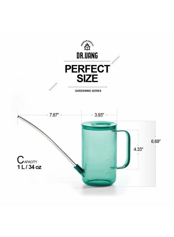 DR.UANG Watering Can for Indoor Plants with Long Spout Stainless Steel (Detachable) Small 1L/34oz Rainbow Plastic Small Watering Cans for Succulents/Airplants/Houseplants/Outdoor/Gardening (Emerald) - Image 2