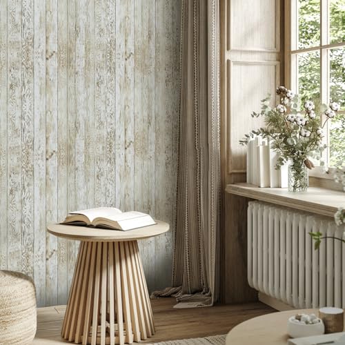 Abyssaly Wood Wallpaper 17.71" X 511.8" Self-Adhesive Removable Shiplap Peel and Stick Wallpaper Decorative Wall Covering Vintage Wood Panel Interior Film Contact Paper - Image 4