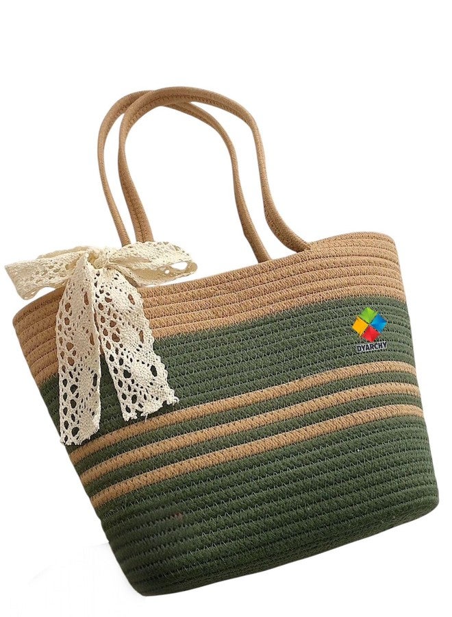 DYARCHY Straw Beach Tote Bag, Large Summer Handbag, 40 x 30 x 24 cm (GREEN BEIGE) - Image 1