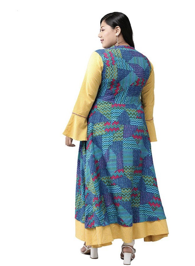 Yash Gallery Women's Rayon Geometric Print Anarkali Kurta for Women (Mustard, 4XL) - Image 4