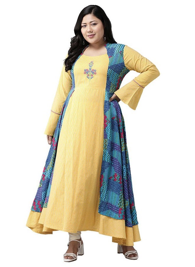 Yash Gallery Women's Rayon Geometric Print Anarkali Kurta for Women (Mustard, 4XL) - Image 1